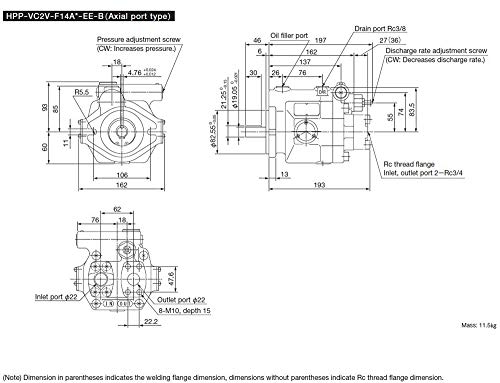 TOYOOKI Bombas hidraulicas HPP-VC2V Bombas de piston Bombas de aceite de desplazamiento variable, Presión: 1~14Mpa, Desplazamiento: 14.5㎝3 / rev, llave plana (HPP-VC2V-F14A3-A)