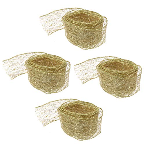 Toyvian 4 cintas de malla con purpurina para envolver regalos, adornos de árbol de Navidad (dorados) de 2 m Toyvian 4 cintas de malla con purpurina para envolver regalos, adornos de árbol de Navidad (dorados) de 2 m