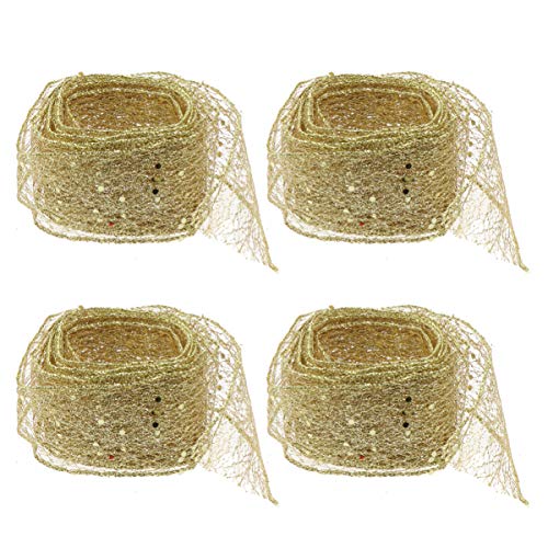 Toyvian 4 cintas de malla con purpurina para envolver regalos, adornos de árbol de Navidad (dorados) de 2 m Toyvian 4 cintas de malla con purpurina para envolver regalos, adornos de árbol de Navidad (dorados) de 2 m