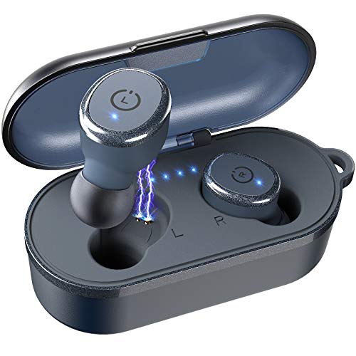 TOZO T10 Auriculares Bluetooth TWS IPX8 Impermeable Bluetooth 5.0 Auriculares In Ear con estuche de carga y micrófono Integrado, Sonido Premium con Graves Profundos para Correr y Hacer Deporte Azul