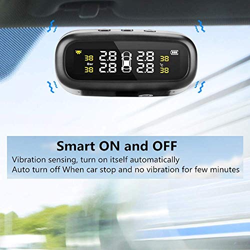 TPMS Sistema de monitoreo de presión de neumáticos Solar, Monitor de neumáticos de Coche Instalado en el Panel de la Ventana con 4 sensores externos TPMS Sistema de monitoreo de presión de neumáticos Solar, Monitor de neumáticos de Coche Instalado en el Panel de la Ventana con 4 sensores externos
