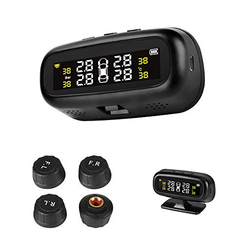 TPMS Sistema de monitoreo de presión de neumáticos Solar, Monitor de neumáticos de Coche Instalado en el Panel de la Ventana con 4 sensores externos