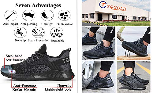 TQGOLD Zapatos de Seguridad para Hombre Mujer S3 Ligeros Comodos Zapatos de Trabajo(Negro,Tamaño 45)