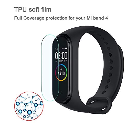 TQmate 6Pack, Protector de Pantalla Compatible con Xiaomi Mi Smart Band 4, TPU Suave Bordes Redondeados 3D,【Cobertura Completa】 Pantalla de Cubierta de Borde a Borde