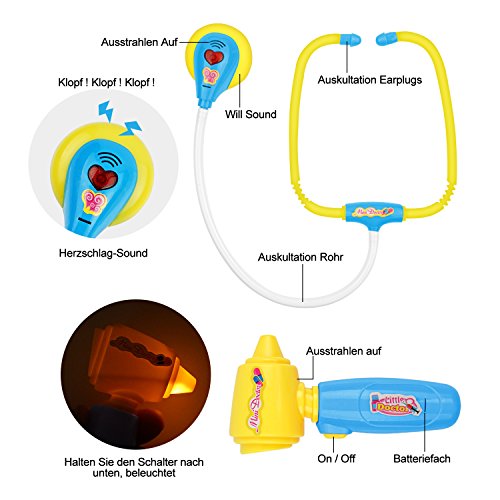 TR Turn Raise Cuadro Médico Conjunto Enfermera Médico Kit Parque Infantil para Niños - Fingir Juego Herramientas Juguete Set 15 Piezas (Azul)