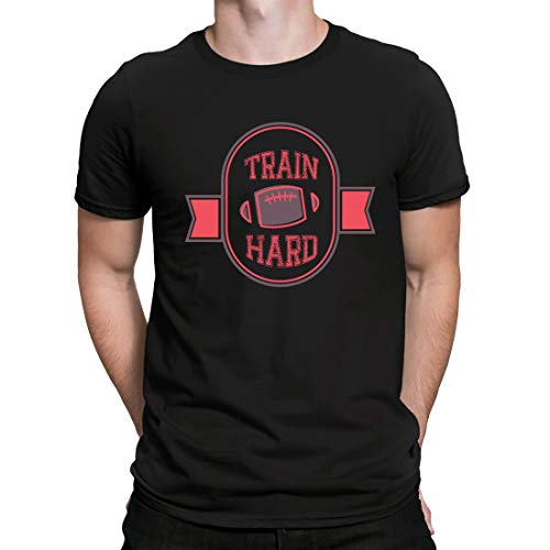 Train Hard - Entrenar Duro, Camiseta para Hombre Manga Corta Hombre Camisetas Cuello Redondo Moda Camisetas, Negro