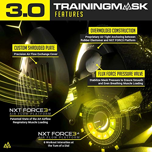 TrainingMask 3.0 - Máscara de entrenamiento para adultos, talla M, 70-120 kg, color negro