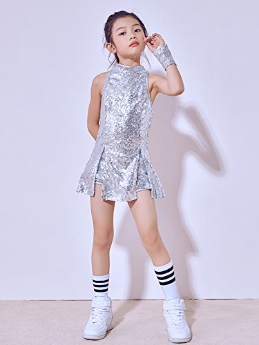 Traje de Baile de Lentejuelas para niñas Ropa de Baile de Hip Hop Conjunto de Traje de Vestido de Baile Brillante