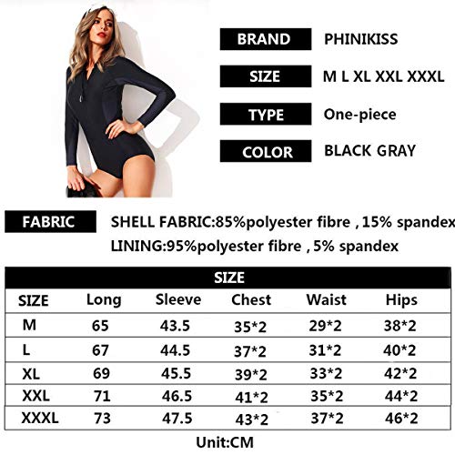 Traje de Baño de Una Pieza de Mujer Foclassy Monokini Bikini Zip Front Swimwear Manga Corta Más Tamaño Negro Push Up Traje de Baño (BLACK, XL)