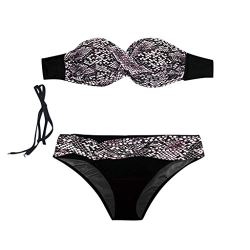 Traje de Baño Mujer 2019 SHOBDW Moda Sexy Traje de Baño Mujer Dos Piezas Conjunto de Bikini Push Up Traje de Baño Mujer Talle Alto Leopardo Bañadores de Mujer Sin Tirantes(Gris,XL)