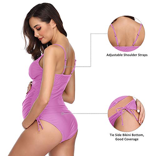 Traje de baño Mujer Maternidad Premamá Deportes Tankini de Dos Piezas Rosa M