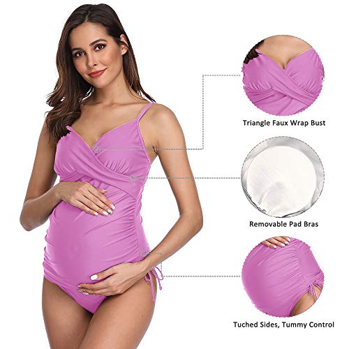 Traje de baño Mujer Maternidad Premamá Deportes Tankini de Dos Piezas Rosa M