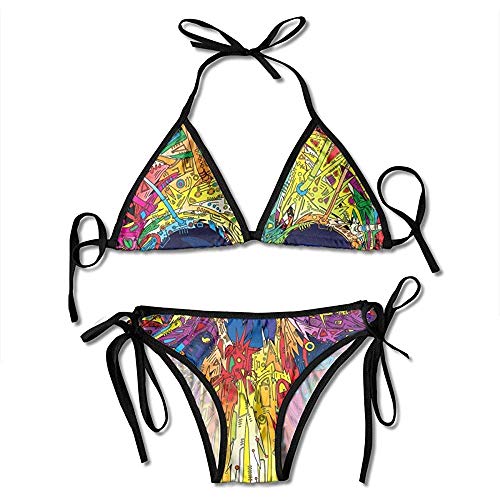 Traje de baño, Rainbow Psychedelic Skull Women Bikinis Swimsuit Eye-Catching Beachwear Sets