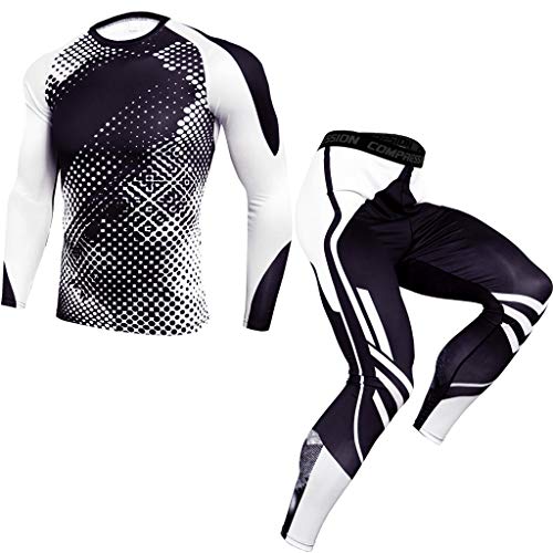 Traje de Camisa y pantalón de Hombre Rutina de Ejercicio Polainas Aptitud Deportes Gimnasio Corriendo Yoga Atlético Pantalones Camisa Tops LMMVP (M, Blanco)