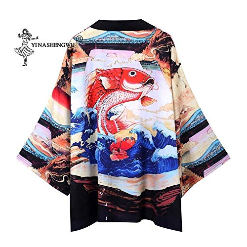 Traje De Cosplay Kimono Yukata Cardigan Hombres Mujeres Japón Kimono Tradicional Camisa Unisex del Estilo Chino del Dragón Masculino Carpa Imprimir Escudo Zzzb (Color 5, Size : XL)