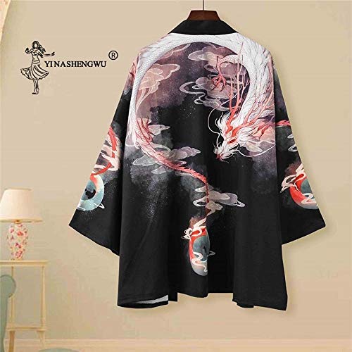 Traje De Cosplay Kimono Yukata Cardigan Hombres Mujeres Japón Kimono Tradicional Camisa Unisex del Estilo Chino del Dragón Masculino Carpa Imprimir Escudo Zzzb (Color 5, Size : XL)