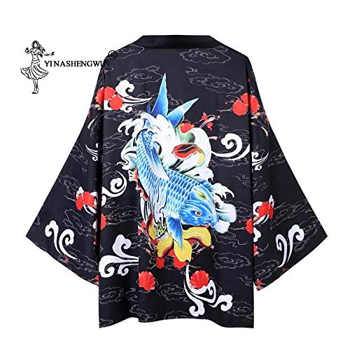 Traje De Cosplay Kimono Yukata Cardigan Hombres Mujeres Japón Kimono Tradicional Camisa Unisex del Estilo Chino del Dragón Masculino Carpa Imprimir Escudo Zzzb (Color 5, Size : XL)