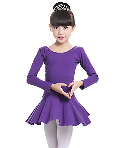 Traje de Danza Ballet para Niñas Vestido Falda Maillot de Gimnasia Leotarto Clásico con Manga Larga Traje de Danza Ballet para Niñas Vestido Falda Maillot de Gimnasia Leotarto Clásico con Manga Larga