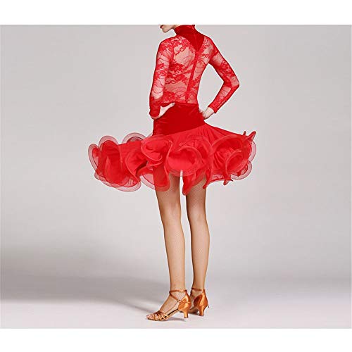 Traje de danza contemporánea La competencia de baile manga de las mujeres de alta cuello de encaje Empalme Profesional Lírico de baile latino vestido largo volante Rendimiento de vestuario de baile Traje de danza contemporánea La competencia de baile manga de las mujeres de alta cuello de encaje Empalme Profesional Lírico de baile latino vestido largo volante Rendimiento de vestuario de baile