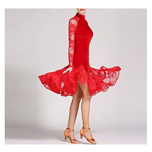 Traje de danza contemporánea Las mujeres de cuello alto de encaje Empalme Profesional Lírico de baile latino vestido de las señoras de manga larga volante salón de baile dancewear vestuario de baile