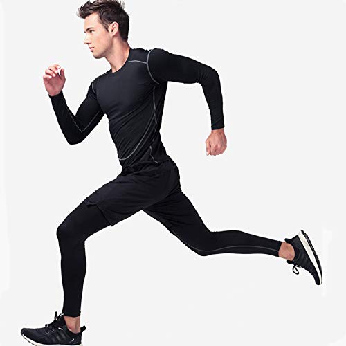 Traje De Entrenamiento Deportivo Negro De Tres Piezas De Otoño E Invierno De Secado Rápido Más Traje De Fitness De Terciopelo Medias Cálidas para Hombre G,S Traje De Entrenamiento Deportivo Negro De Tres Piezas De Otoño E Invierno De Secado Rápido Más Traje De Fitness De Terciopelo Medias Cálidas para Hombre G,S