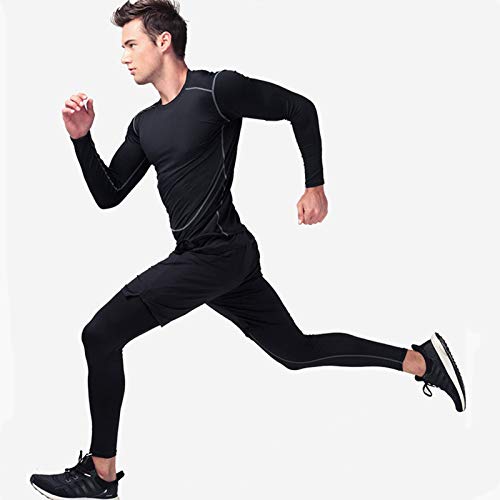 Traje De Entrenamiento Deportivo Negro De Tres Piezas De Otoño E Invierno De Secado Rápido Más Traje De Fitness De Terciopelo Medias Cálidas para Hombre G,S