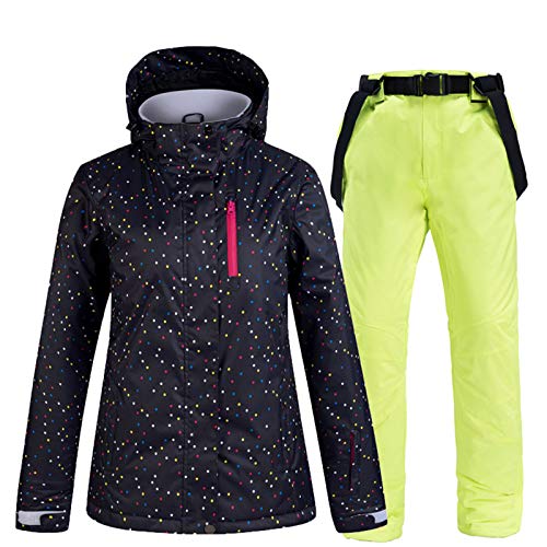 Traje De Esquiar Mujer Chaqueta Y Pantalones Esquí De Invierno Térmico Pantalones Impermeables A Prueba De Viento Conjunto Chaqueta Snowboard Montaña Para Deportes Al Aire Libre,Fluorescent green,XL