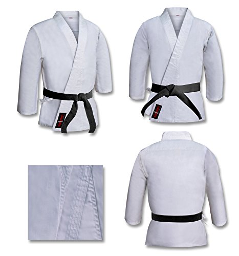 Traje de Karate de Peso Pesado de 16 onzas de Peso, 100% algodón Cepillado, Kimono de Karate Blanco Blanqueado, Traje de Aikido (Tallas revisadas, Corte Europeo) 5/180 cm Grande