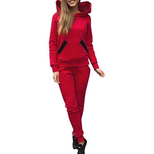 Traje de Ropa Deportiva con Capucha para Mujer - Chándal Completo Bolsillo de Moda con Manga Larga Tops + Pantalones con Bolsillos Jogging Sport Gym Juego de 2 Piezas más tamaños