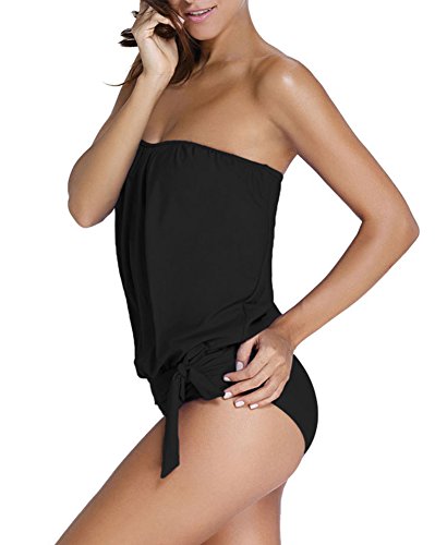 Trajes de baño Tankini Mujer bañadores de Dos Piezas Estampado Top con Boyshorts Negro X-Large