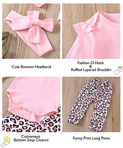 Trajes de bebé niña recién Nacido 0-6 Meses Mameluco con Volantes para bebés Pantalones de Leopardo Rosa Body de Manga Larga con Diadema para Invierno Trajes de bebé niña recién Nacido 0-6 Meses Mameluco con Volantes para bebés Pantalones de Leopardo Rosa Body de Manga Larga con Diadema para Invierno