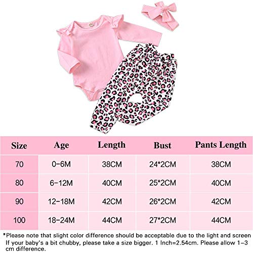 Trajes de bebé niña recién Nacido 0-6 Meses Mameluco con Volantes para bebés Pantalones de Leopardo Rosa Body de Manga Larga con Diadema para Invierno Trajes de bebé niña recién Nacido 0-6 Meses Mameluco con Volantes para bebés Pantalones de Leopardo Rosa Body de Manga Larga con Diadema para Invierno