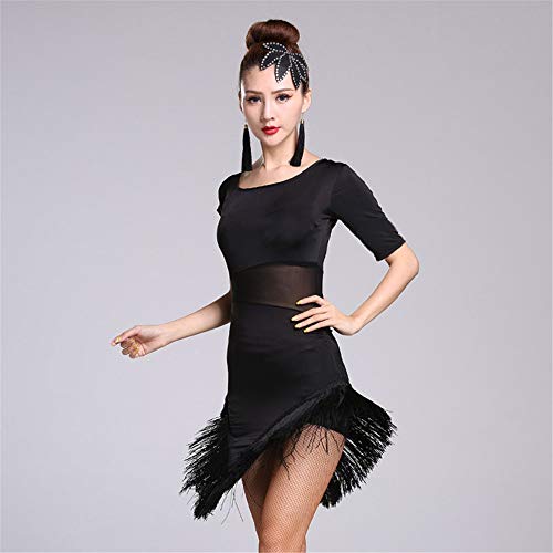 Trajes De Danza De Las Mujeres Mujeres Ropa de baile latino Mangas medias Pierna dividida Borla Vestido de aleta Salsa Tango Salón de baile Baile Disfraces deportivos Vestidos Baile de alto rendimient