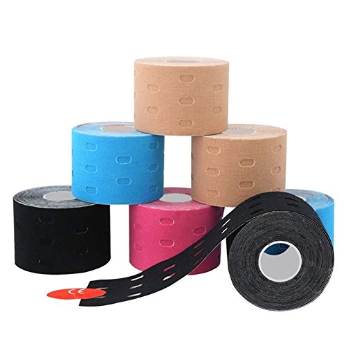 Transpirable e impermeable 3/6 Rolls perforadas Kinesiología cinta perforada transpirable elástico Deportes Cinta estrés alivio del dolor muscular de deporte ajustada Cinta Para correr y andar en bici