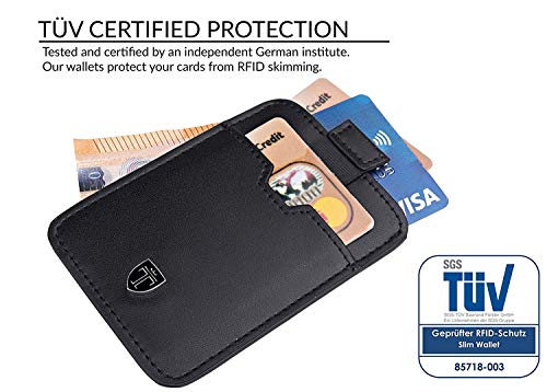 TRAVANDO ® Tarjetera con Seguridad RFID, PROTECCIÓN hasta 12 Tarjetas (Crédito) - Billetera Fina - Pinza para Billetes - Cartera Pequeña - Estuche para Hombres