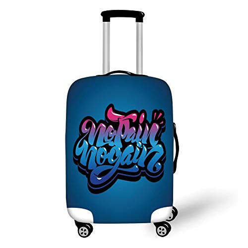 Travel Luggage Cover Suitcase Protector,Fitness,No Pain No Gain Motivational Quote Graffiti Style Typography Gym Training Decorative,Blue Pink Light Blue，for Travel,M