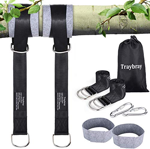 Traybray Correas para Hamacas (Máxima de 1000KG), Correas de hamacas para exteriores de Trabajo Pesado de 150cm con 2 Mosquetones y Anillos D, 2 Esteras Protectoras de Árboles, Bolsa de Almacenamiento