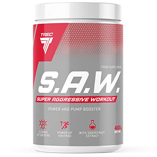 Trec Nutrition S.A.W Paquete de 1 x 400g - Suplemento de Bomba - Aminoácido - Arginina - Citrulina - Beta Alanina - Taurina - Extractos de Uva - Cafeína - Creatina (Cherry-Grapefruit)