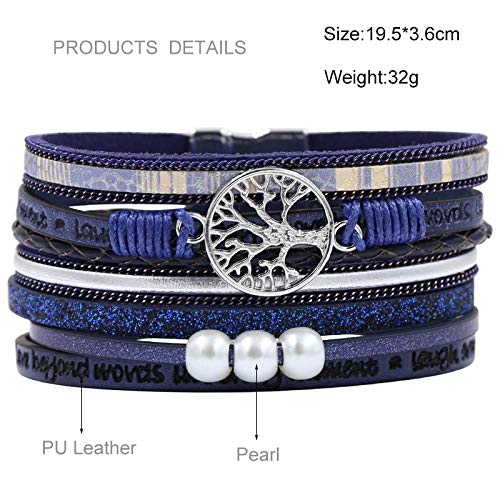 Tree of Life Bracelet Multilayer Leather Bracelets For Women Vintage Wide Wrap Bracelet & Bangle Femme Jewelry-Beige
