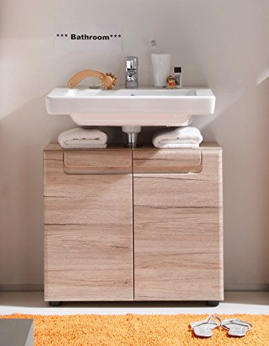 trendteam smart living Armario bajo de lavabo para baño Malea, 65 x 56 x 35 cm, con cuerpo y parte delantera en roble San Remo claro (imitación), abundante espacio de almacenamiento