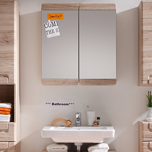 trendteam smart living Armario con espejo para baño Malea, 65 x 70 x 15 cm, con cuerpo en roble San Remo claro (imitación) y espejo grande
