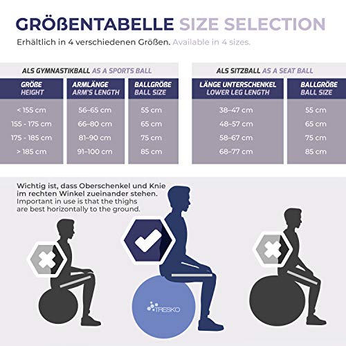 TRESKO® Pelota de Gimnasia Anti-Reventones | Bola de Yoga Pilates y Ejercicio | Balón para Sentarse | Balon de Ejercicio para Fitness | 300 kg | con Bomba de Aire | Rojo | 65cm TRESKO® Pelota de Gimnasia Anti-Reventones | Bola de Yoga Pilates y Ejercicio | Balón para Sentarse | Balon de Ejercicio para Fitness | 300 kg | con Bomba de Aire | Rojo | 65cm