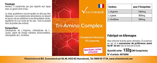 Triamino Komplex – Aminoácidos Complex – Arginina, Ornitina y Lisina – Vegano – 90 comprimidos – Crecimiento muscular y reducción de grasa Triamino Komplex – Aminoácidos Complex – Arginina, Ornitina y Lisina – Vegano – 90 comprimidos – Crecimiento muscular y reducción de grasa