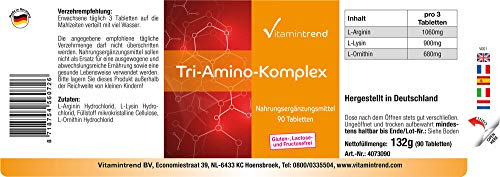 Triamino Komplex – Aminoácidos Complex – Arginina, Ornitina y Lisina – Vegano – 90 comprimidos – Crecimiento muscular y reducción de grasa Triamino Komplex – Aminoácidos Complex – Arginina, Ornitina y Lisina – Vegano – 90 comprimidos – Crecimiento muscular y reducción de grasa