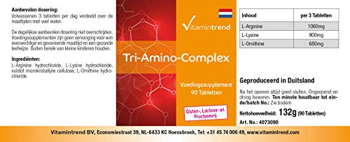 Triamino Komplex – Aminoácidos Complex – Arginina, Ornitina y Lisina – Vegano – 90 comprimidos – Crecimiento muscular y reducción de grasa