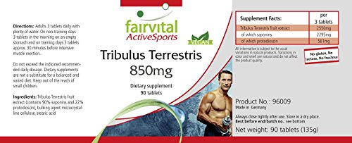 Tribulus Terrestris - VEGANO - Dosis elevada - 90 Comprimidos - estandarizado a 90% de saponinas y 22% protodioscin - Calidad Alemana