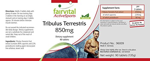 Tribulus Terrestris - VEGANO - Dosis elevada - 90 Comprimidos - estandarizado a 90% de saponinas y 22% protodioscin - Calidad Alemana Tribulus Terrestris - VEGANO - Dosis elevada - 90 Comprimidos - estandarizado a 90% de saponinas y 22% protodioscin - Calidad Alemana