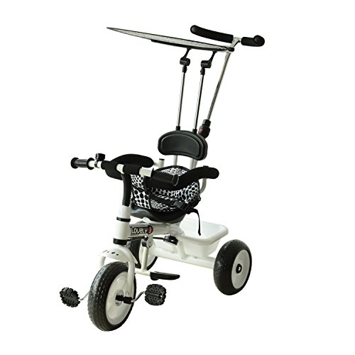 Triciclo para Niños con Capota extraíble y plegable Incluye barra telescópica para los padres Certificado EN71-1-2-3 Color Blanco 103x47x101cm Triciclo para Niños con Capota extraíble y plegable Incluye barra telescópica para los padres Certificado EN71-1-2-3 Color Blanco 103x47x101cm
