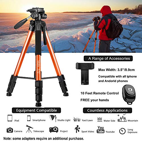 Trípode de Cámara (55cm-182cm), Victiv Trípode de Aluminio con Control Remoto & Soprtre de Teléfono, Compatible para Grabación de Video - Naranja