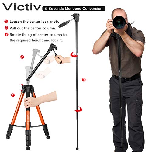 Trípode de Cámara (55cm-182cm), Victiv Trípode de Aluminio con Control Remoto & Soprtre de Teléfono, Compatible para Grabación de Video - Naranja